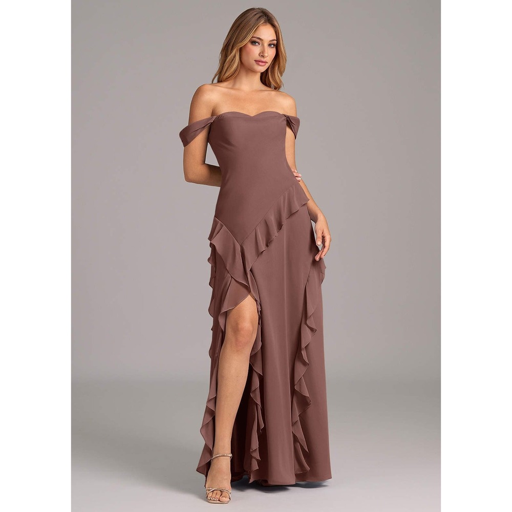 Azazie Dress Womens 8 Sloane A-Line Sweetheart Chiffon Bridesmaid Espresso NWT